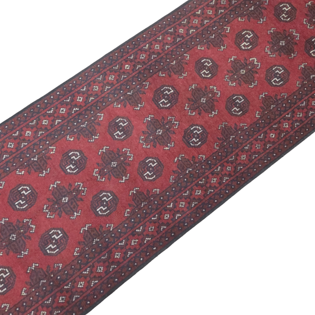 285 x 80 cm Hand-Knotted Red Afghan Akche Runner Rug