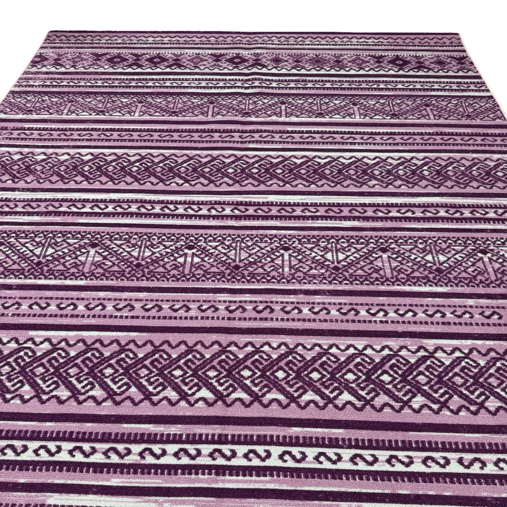275 x 200 cm Purple & Cream Boho Tribal Pattern Non-Slip Area Rug