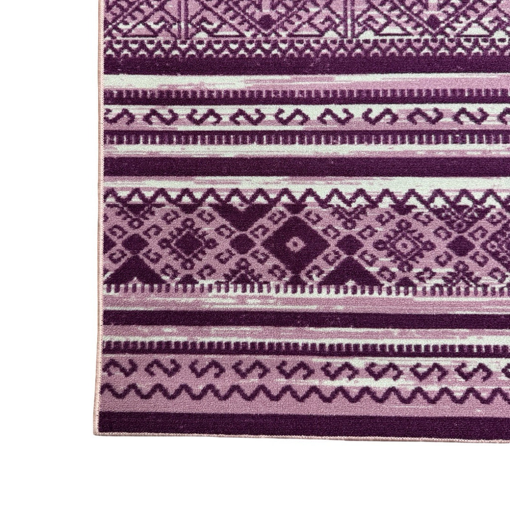 275 x 200 cm Purple & Cream Boho Tribal Pattern Non-Slip Area Rug