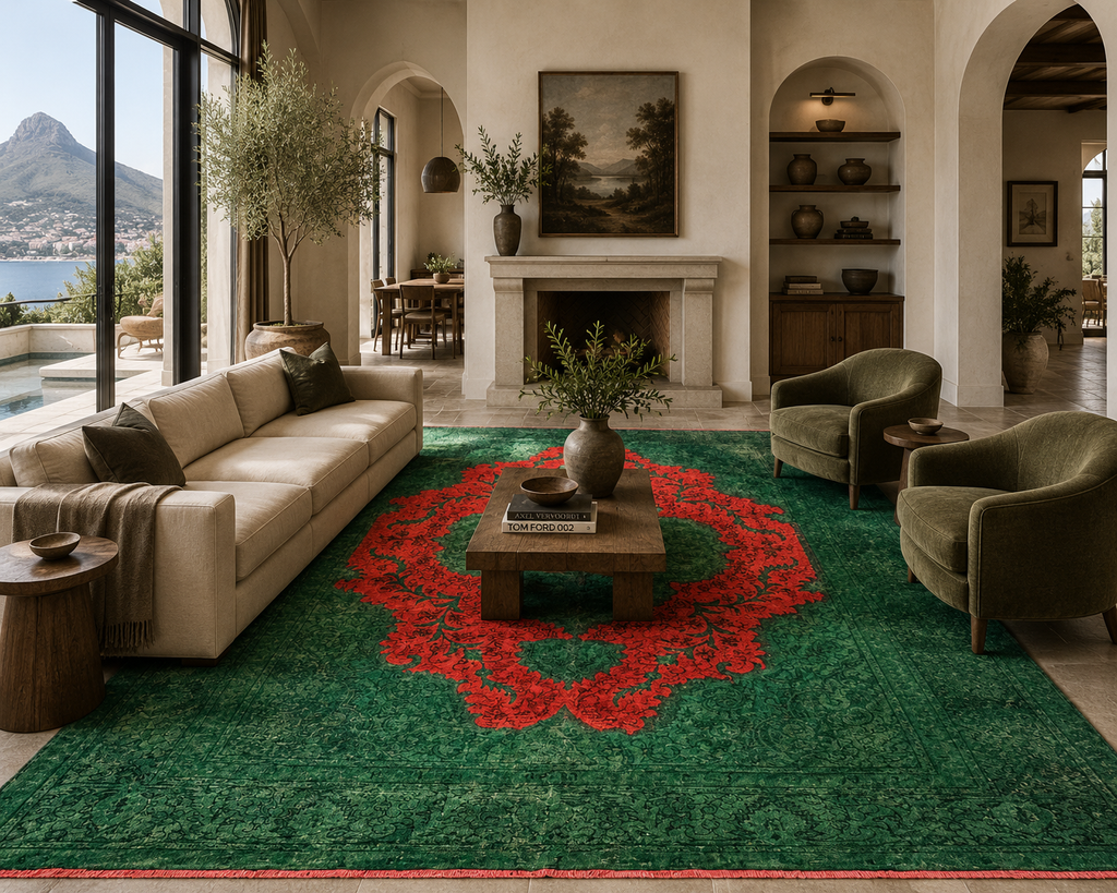 337 x 244 cm Hand-Knotted Tabriz Green Vintage Persian Rug