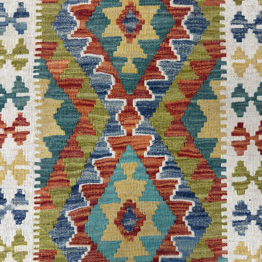 199 x 81 cm Hand-Woven Afghan Kilim Runner Rug – Wool Flatweave