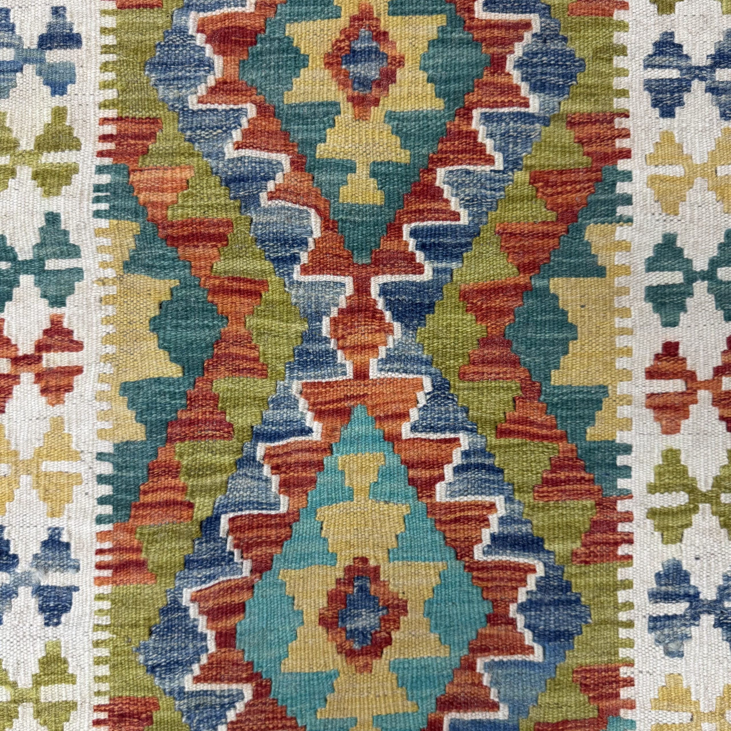 199 x 81 cm Hand-Woven Afghan Kilim Runner Rug – Wool Flatweave