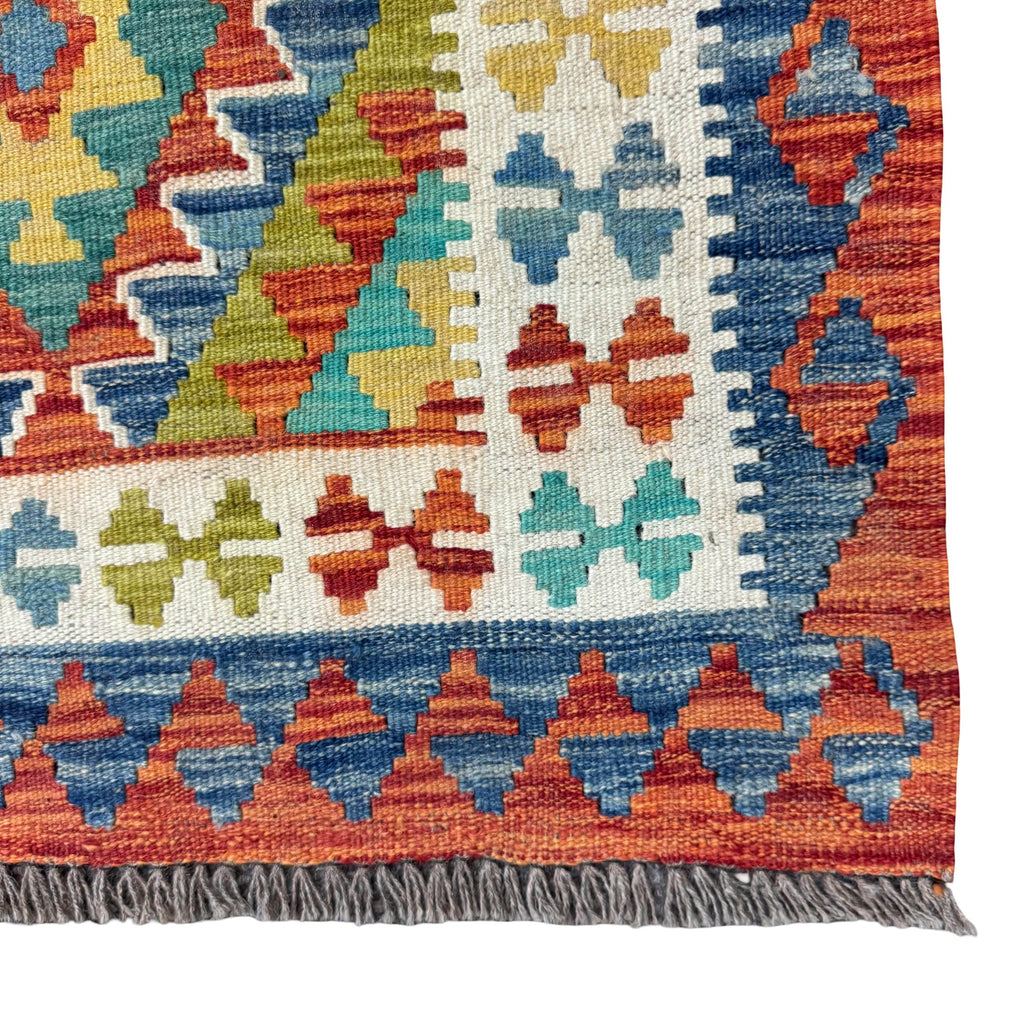 199 x 81 cm Hand-Woven Afghan Kilim Runner Rug – Wool Flatweave