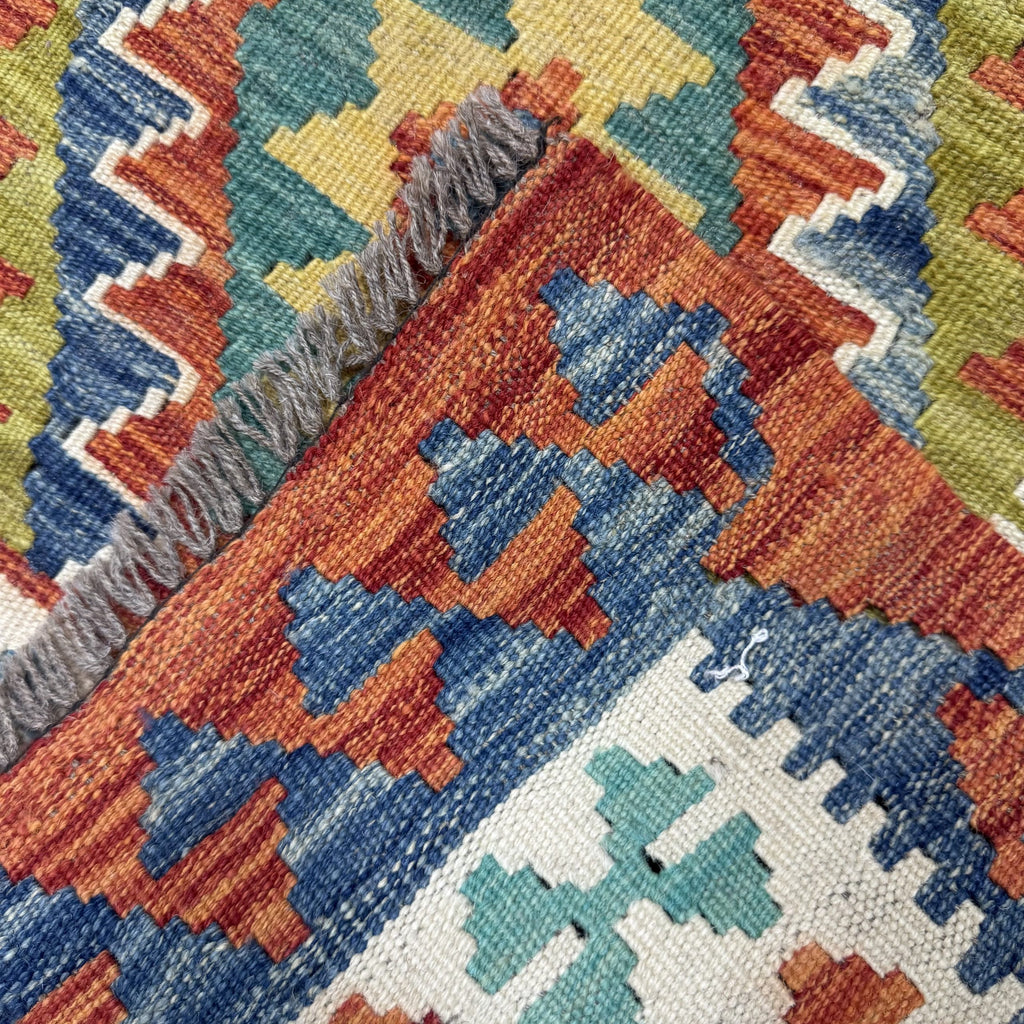199 x 81 cm Hand-Woven Afghan Kilim Runner Rug – Wool Flatweave
