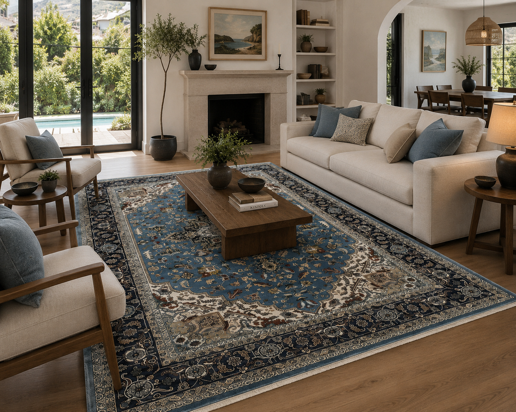 340 x 240 cm Light Blue Persian Heriz 500 Reeds Machine-Made Rug