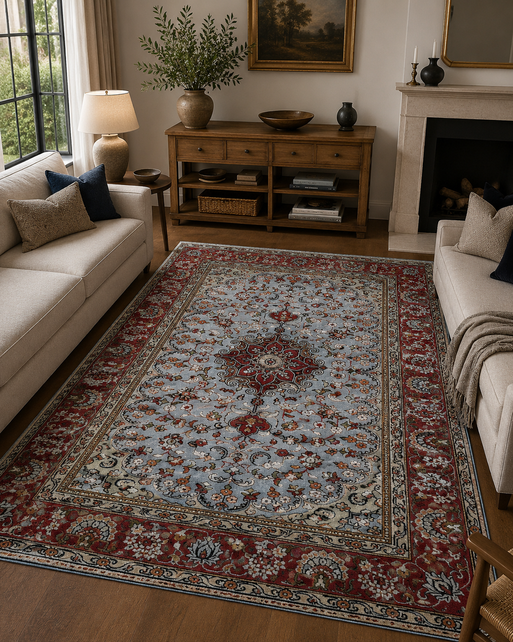 120 x 80 cm Hand-Woven Indian Silk Jaipur Oriental Rug
