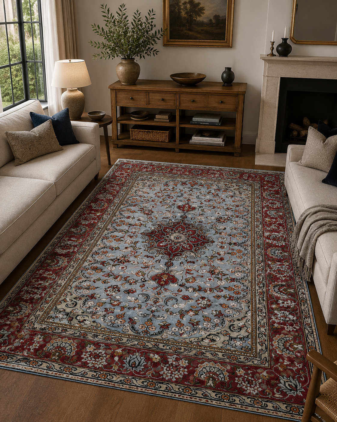 120 x 80 cm Hand-Woven Indian Silk Jaipur Oriental Rug