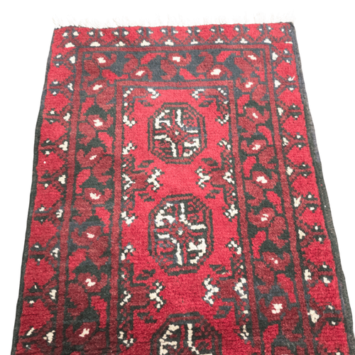 140 x 50 cm Hand-Knotted Red Afghan Akche