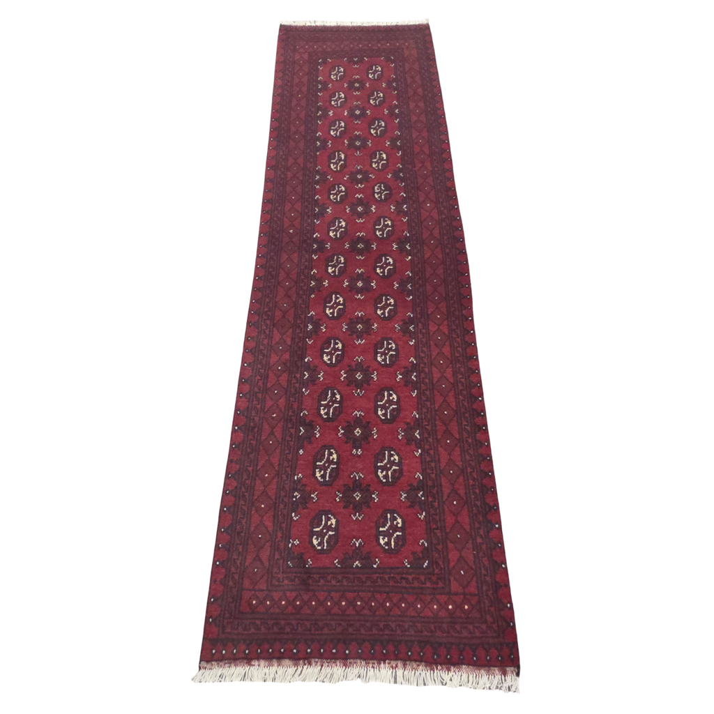 284 x 79 cm Hand-Knotted Red Afghan Akche Runner Rug
