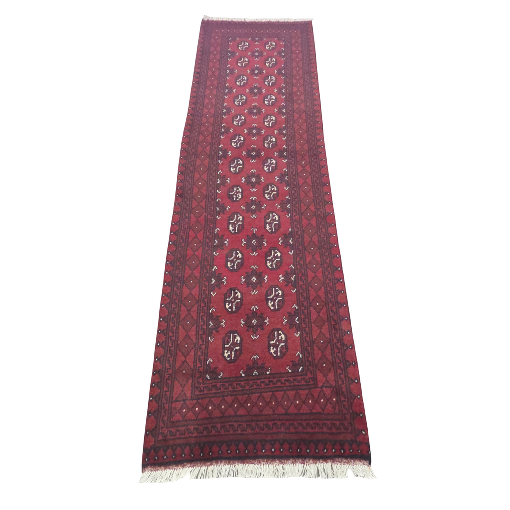 284 x 79 cm Hand-Knotted Red Afghan Akche Runner Rug