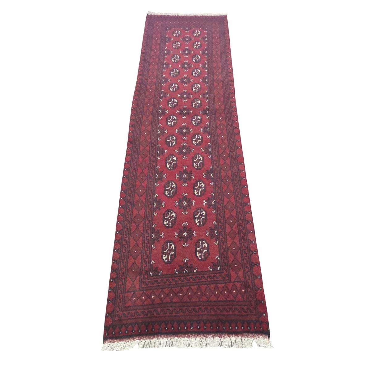 284 x 79 cm Hand-Knotted Red Afghan Akche Runner Rug