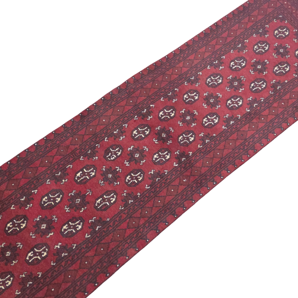 284 x 79 cm Hand-Knotted Red Afghan Akche Runner Rug