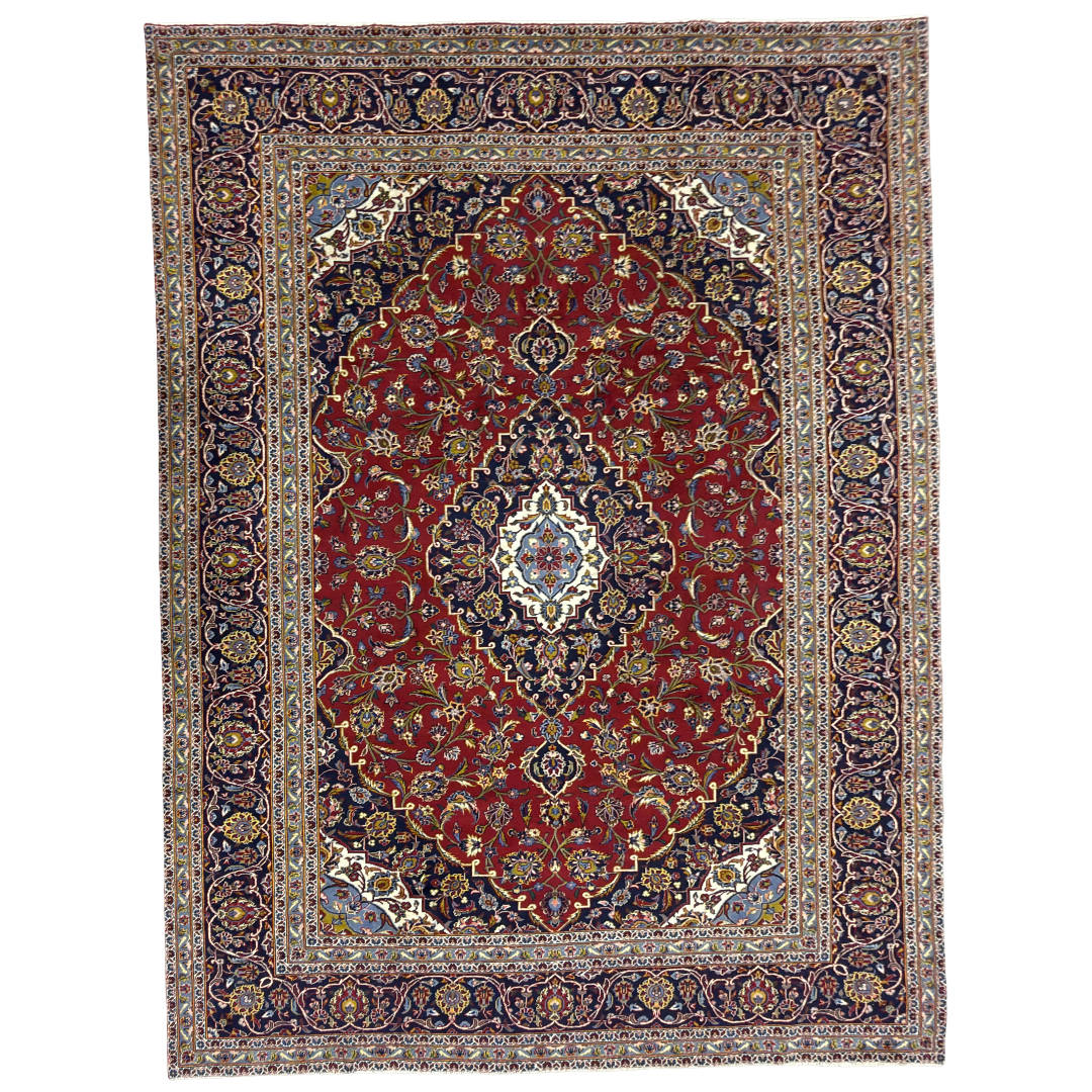 350 x 245 cm Hand-Knotted Persian Kashan Rug, Wool