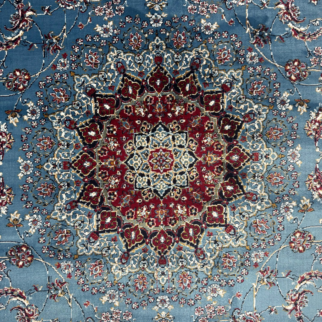 350cm x 250cm Persian Mashad Blue Machine Made Rug