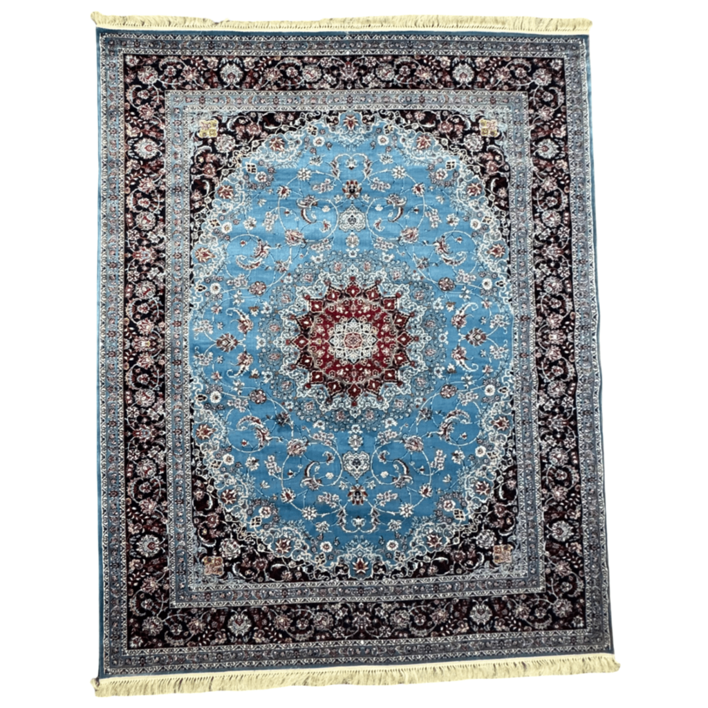 350cm x 250cm Persian Mashad Blue Machine Made Rug