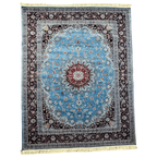 350cm x 250cm Persian Mashad Blue Machine Made Rug