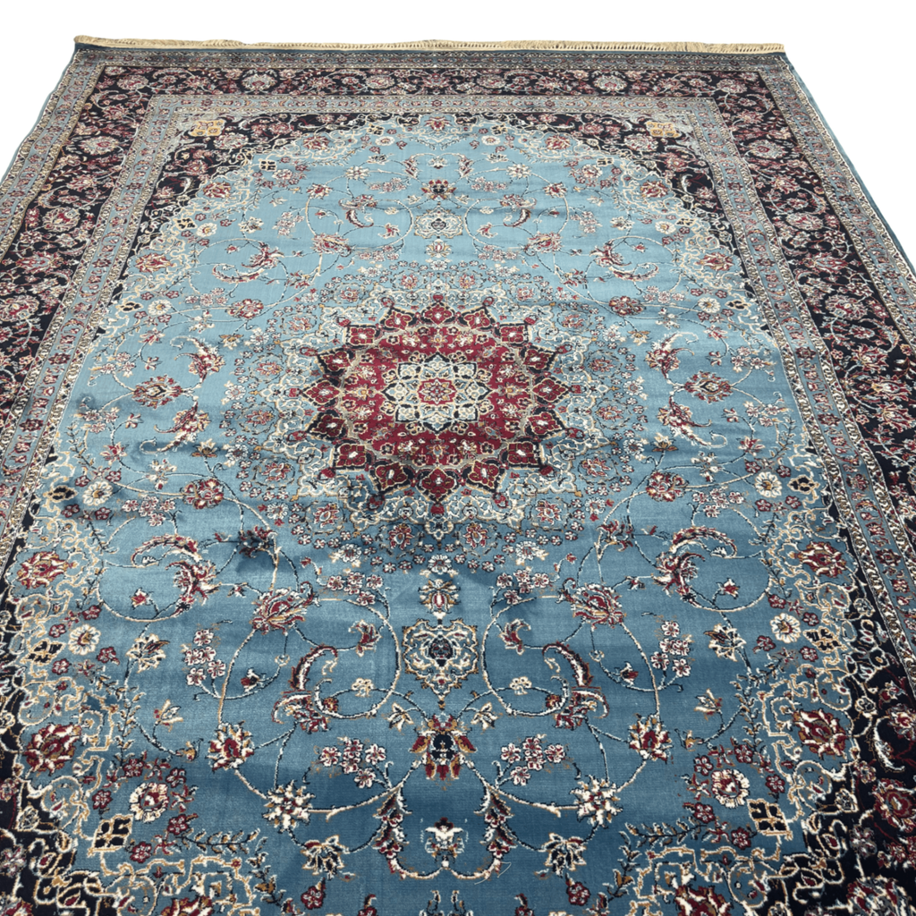 350cm x 250cm Persian Mashad Blue Machine Made Rug