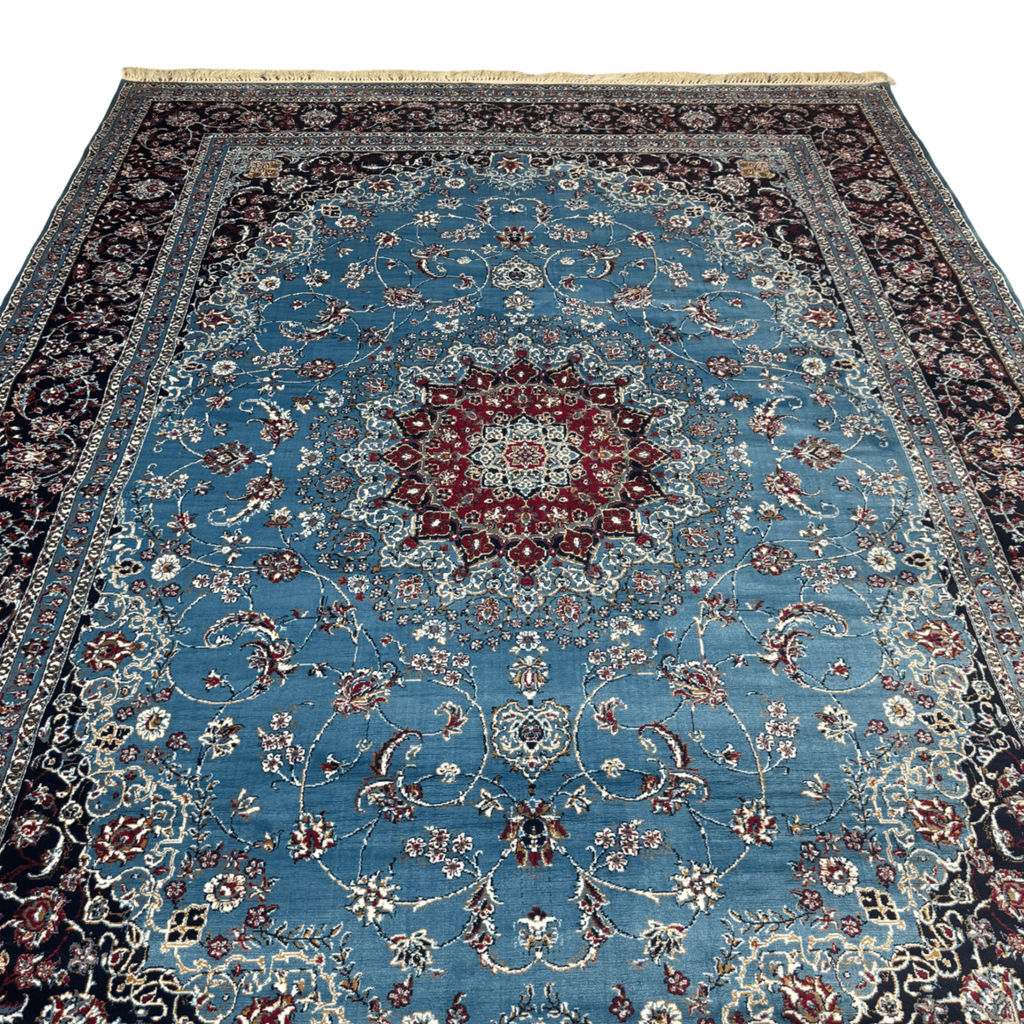 350cm x 250cm Persian Mashad Blue Machine Made Rug