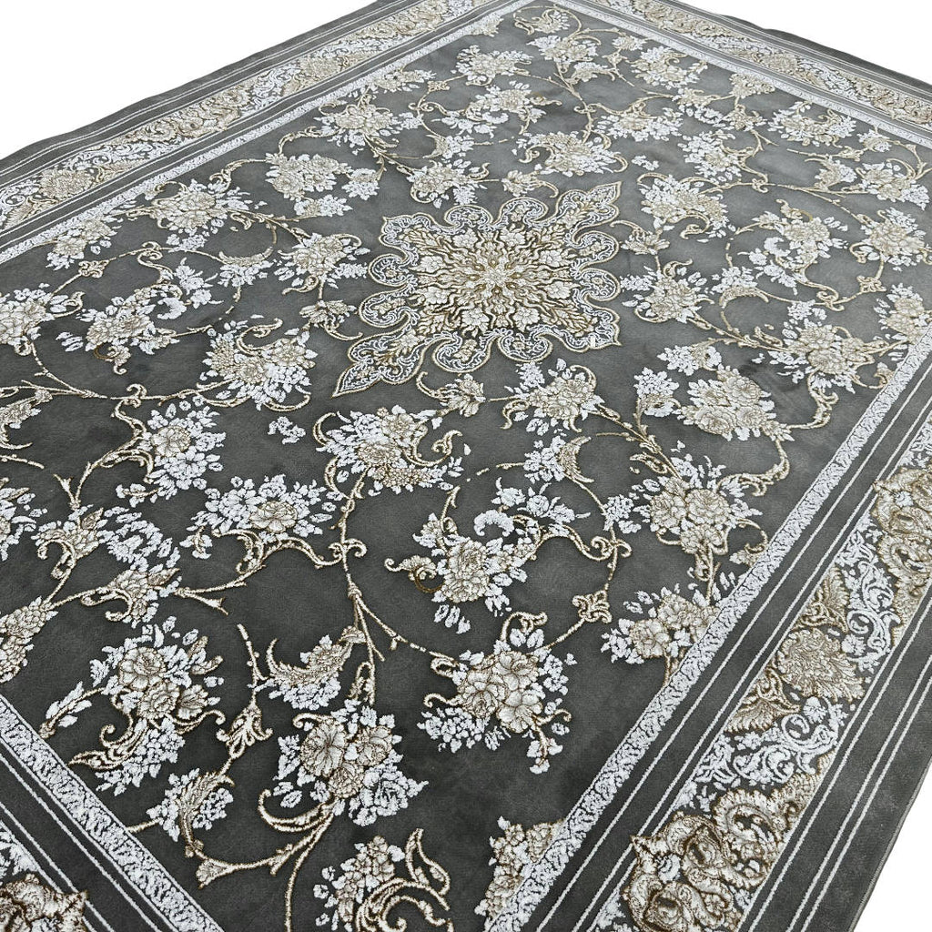 350 x 250cm Grey Floral Persian Machine Made Rug