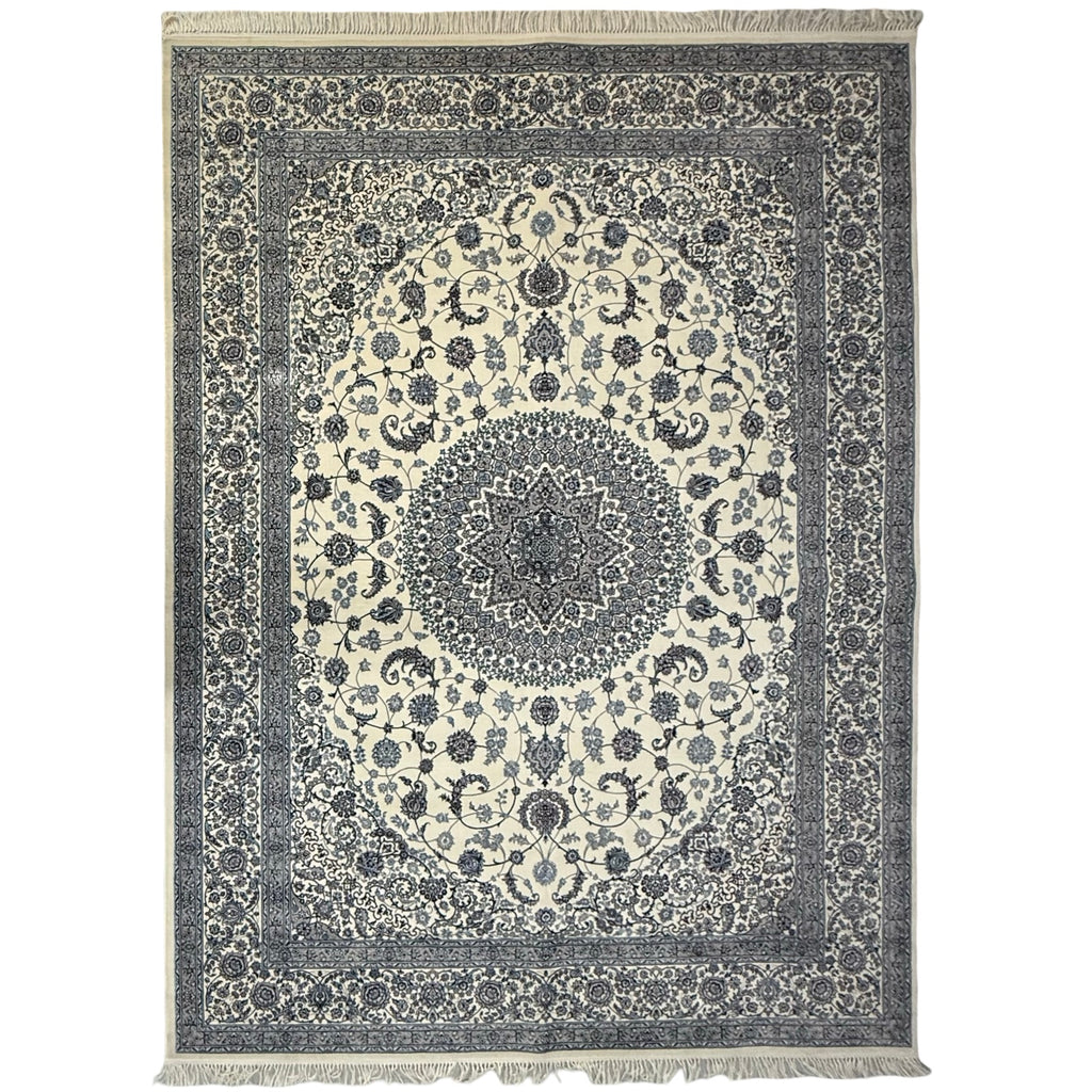 350 x 250 cm Nain Ivory Medallion Design Persian Rug