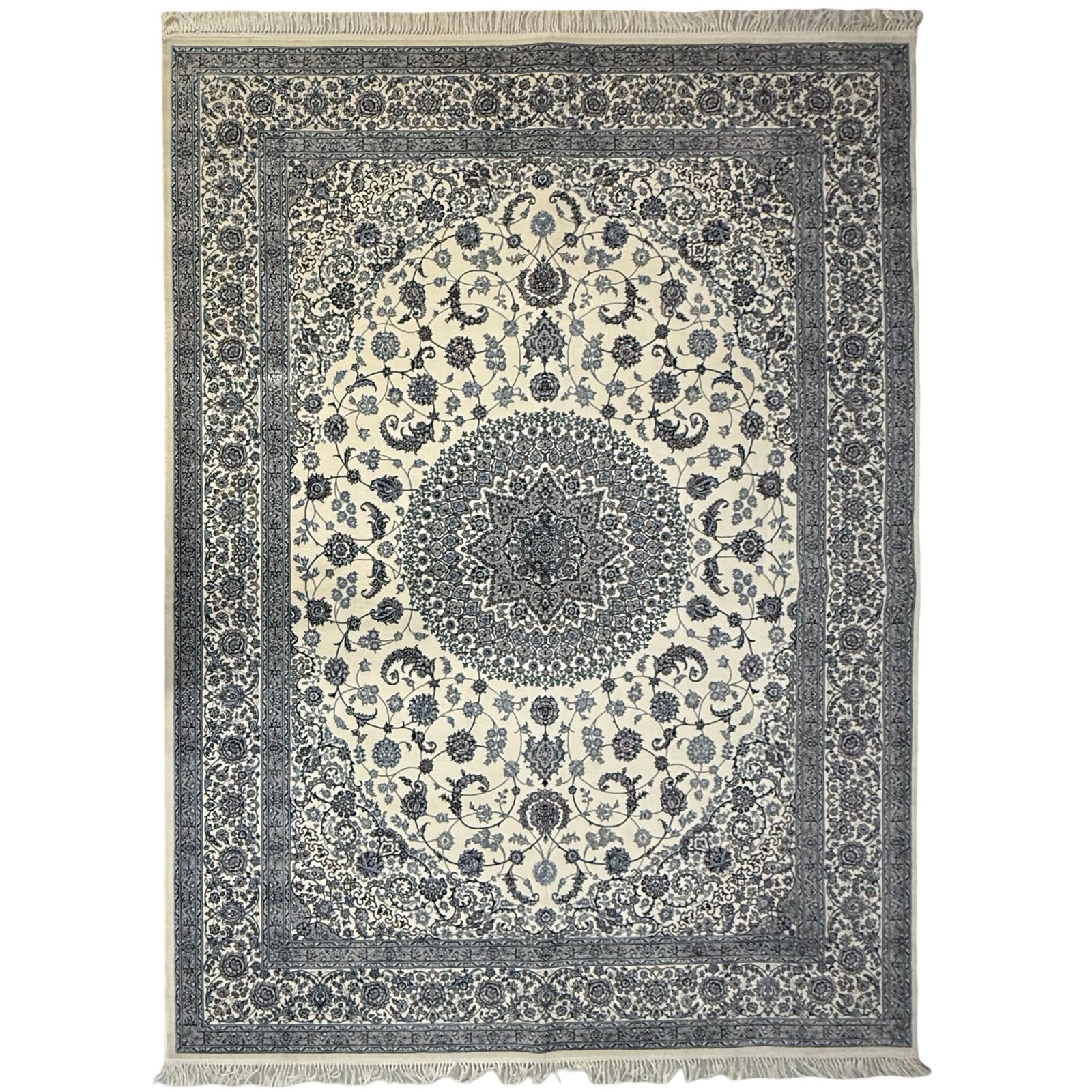 350 x 250 cm Nain Ivory Medallion Design Persian Rug