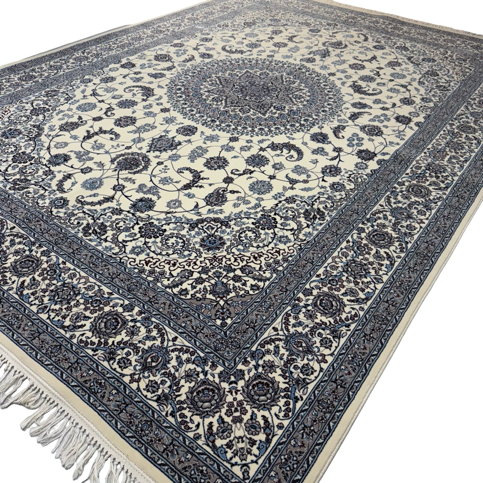 350 x 250 cm Nain Ivory Medallion Design Persian Rug