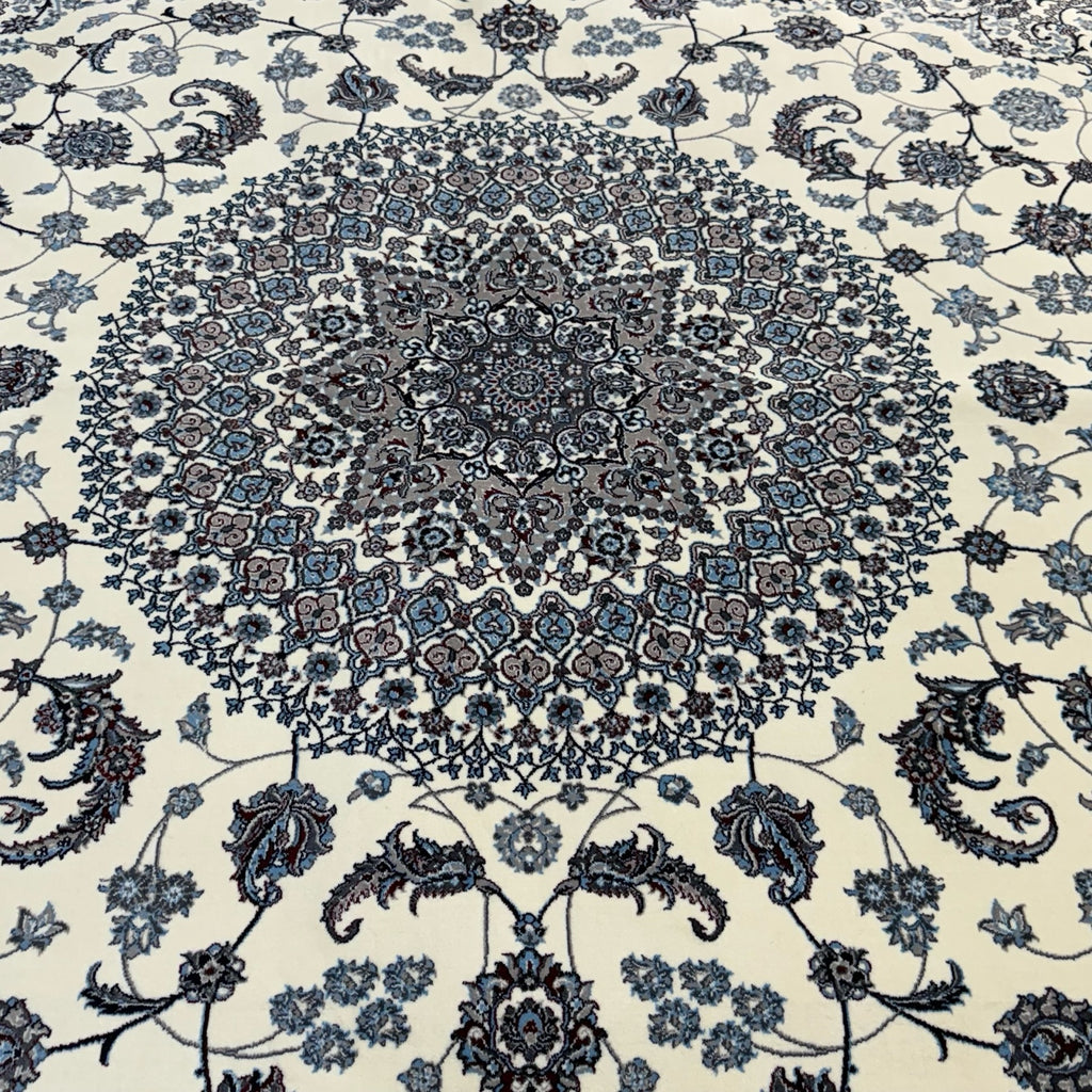350 x 250 cm Nain Ivory Medallion Design Persian Rug