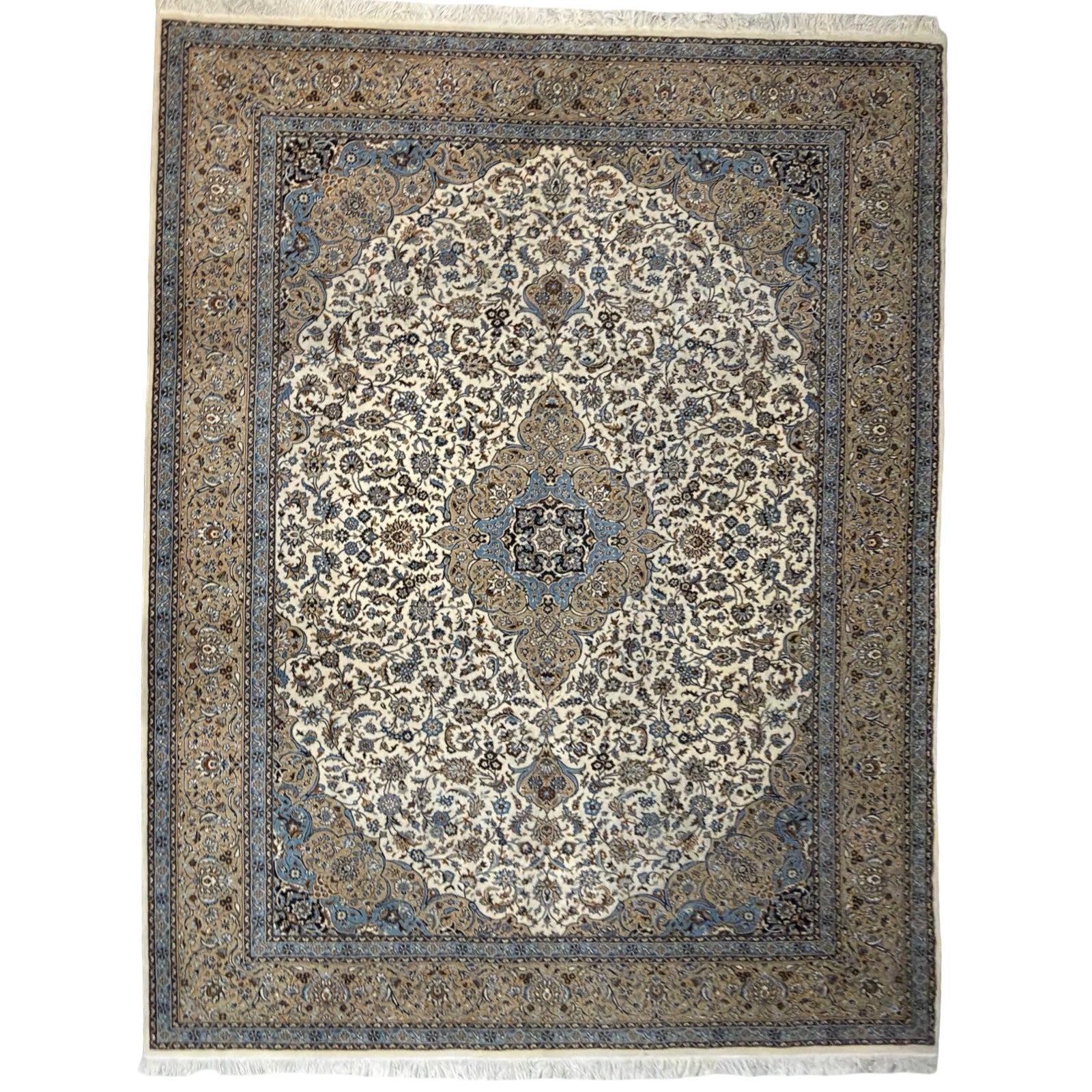 350 x 250 cm Persian Kashan Cream Machine Made Rug