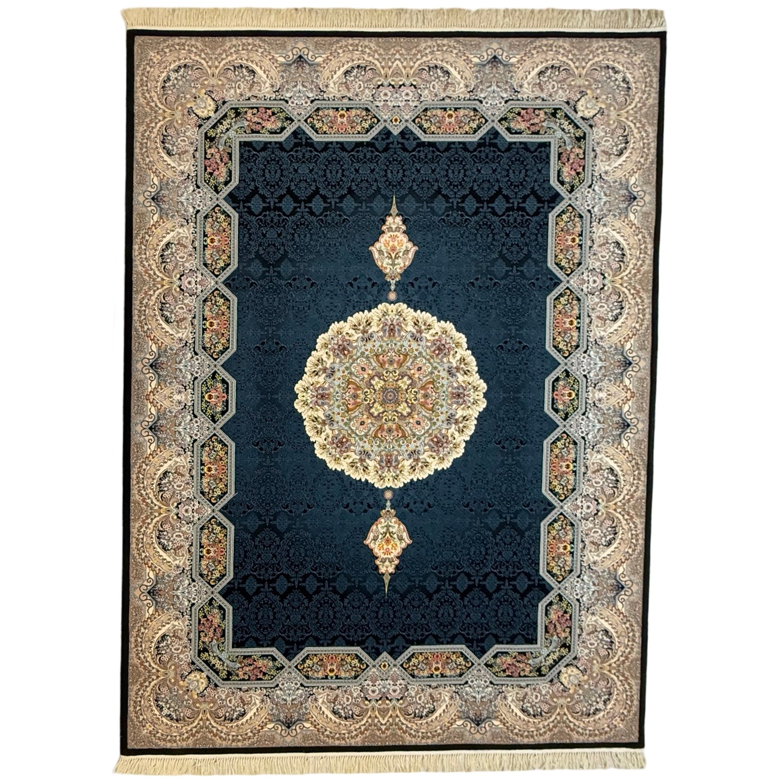 350 x 250 cm Persian Navy Kirman Floral Rug