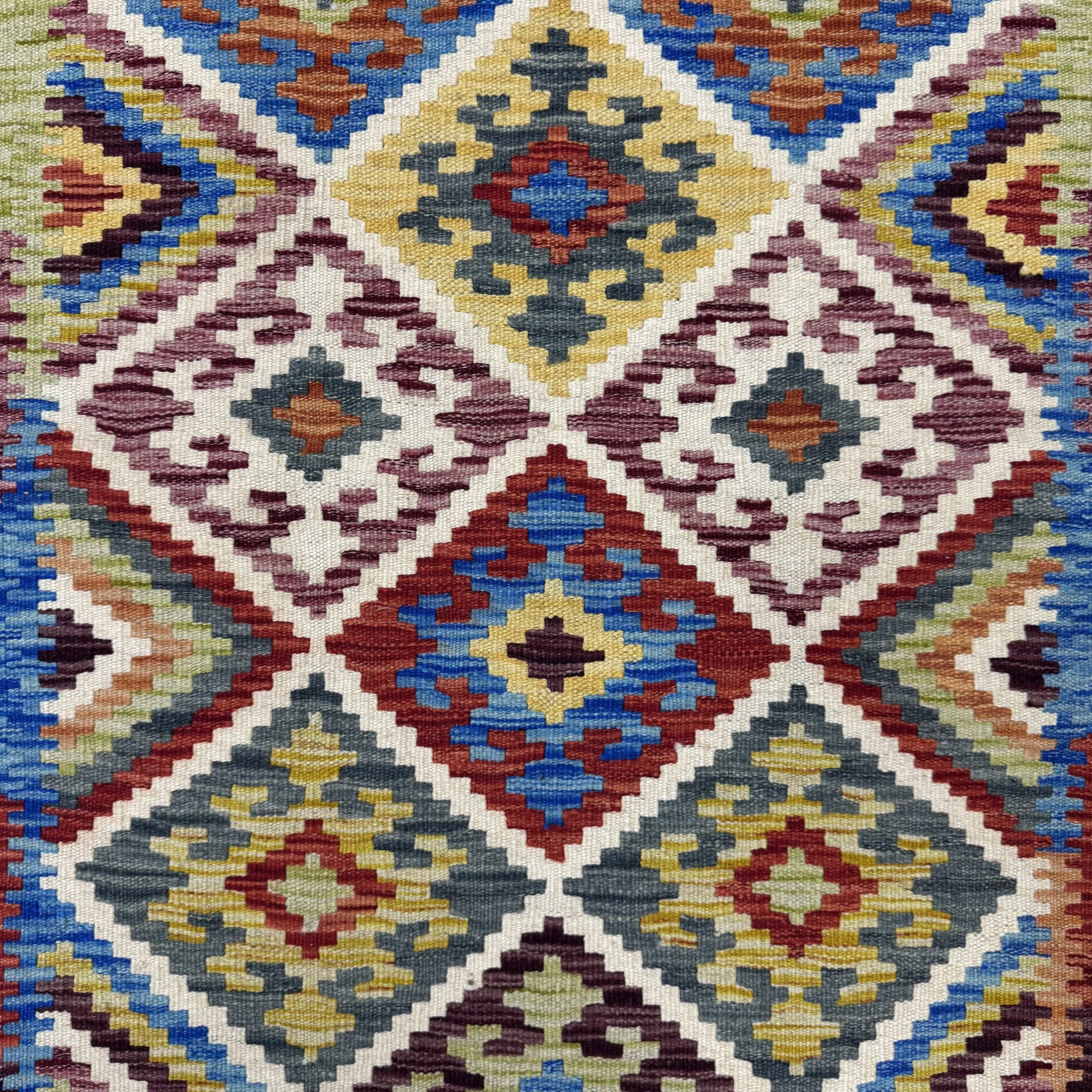 187 x 82 cm Hand-Woven Afghan Kilim Runner Rug – Wool Flatweave