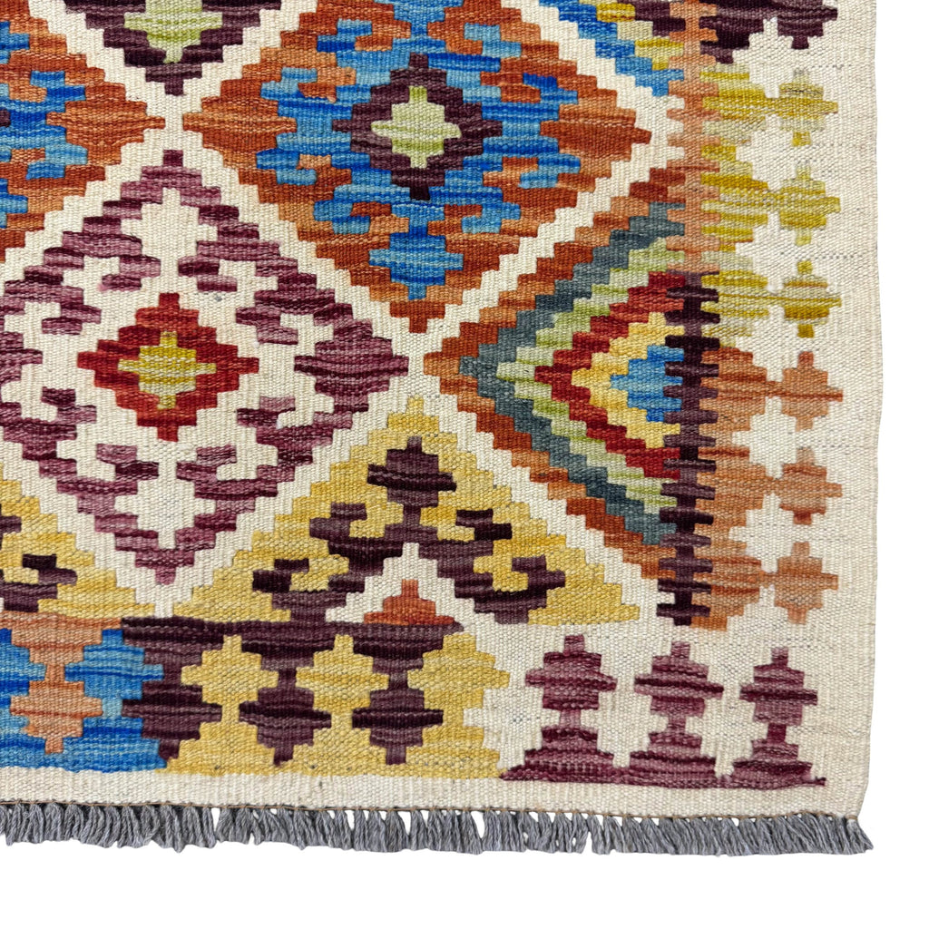 187 x 82 cm Hand-Woven Afghan Kilim Runner Rug – Wool Flatweave