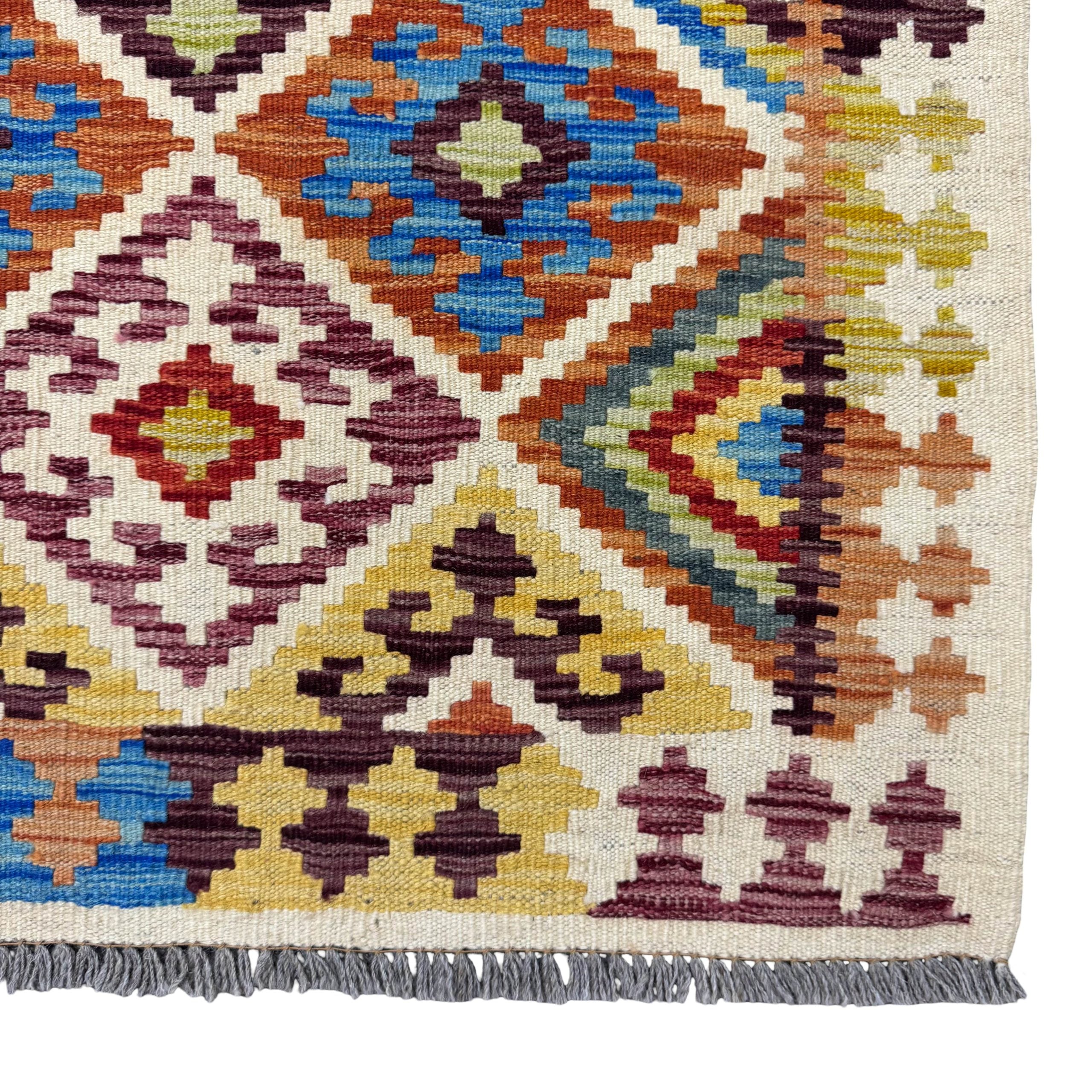 187 x 82 cm Hand-Woven Afghan Kilim Runner Rug – Wool Flatweave