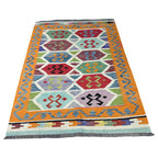 206 × 152 cm Hand-Woven Afghan Kilim Rug – Traditional Wool Flatweave