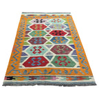 206 × 152 cm Hand-Woven Afghan Kilim Rug – Traditional Wool Flatweave