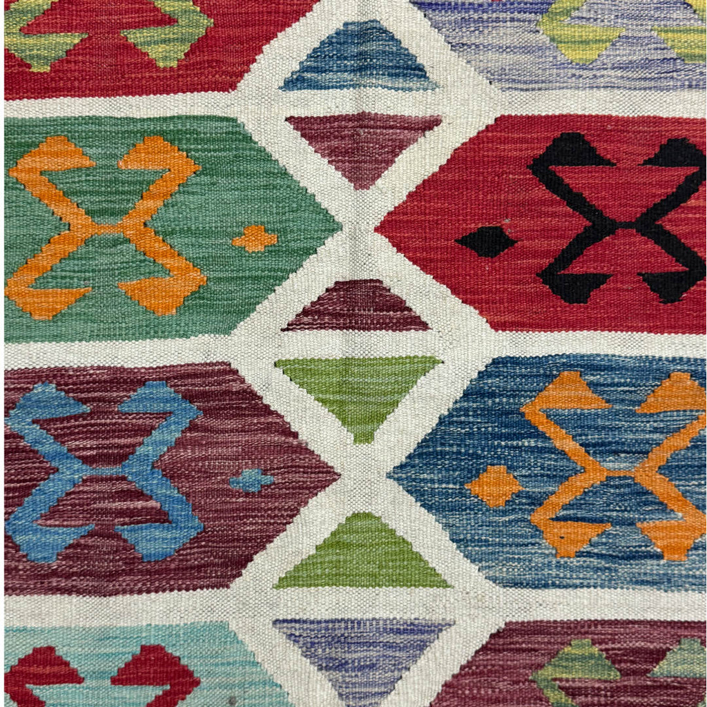 206 × 152 cm Hand-Woven Afghan Kilim Rug – Traditional Wool Flatweave