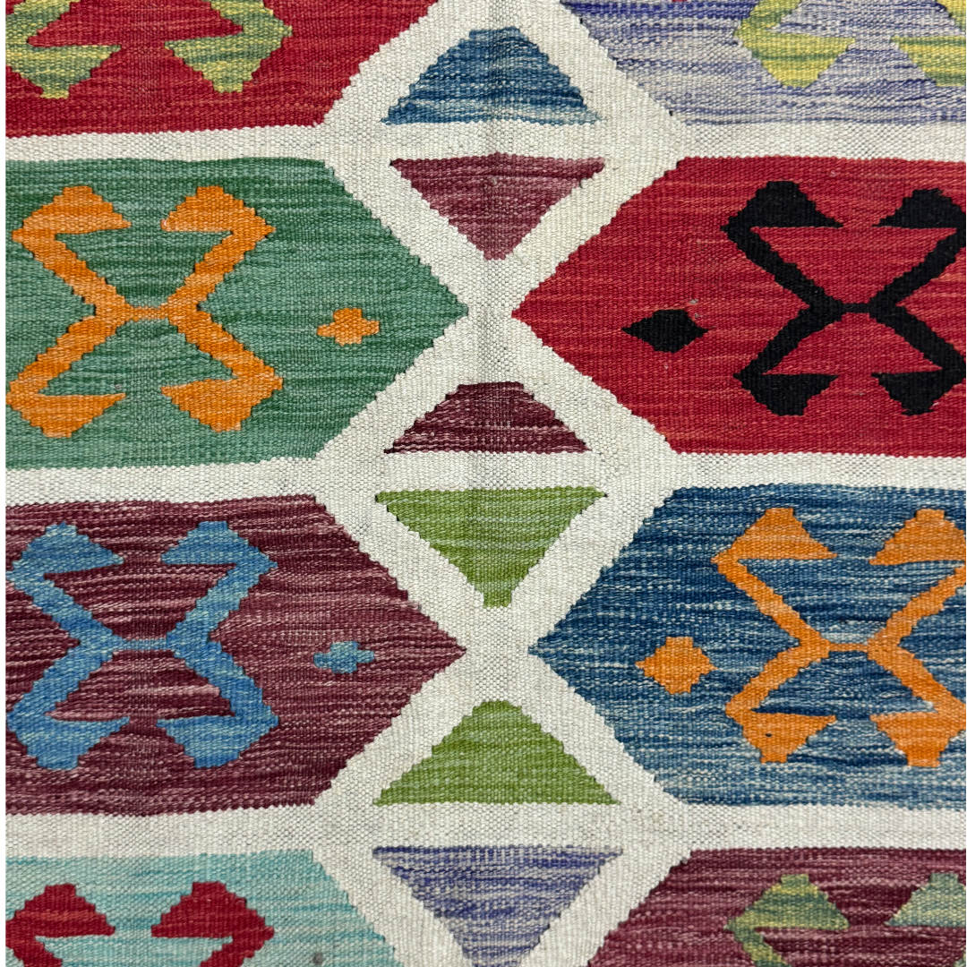 206 × 152 cm Hand-Woven Afghan Kilim Rug – Traditional Wool Flatweave