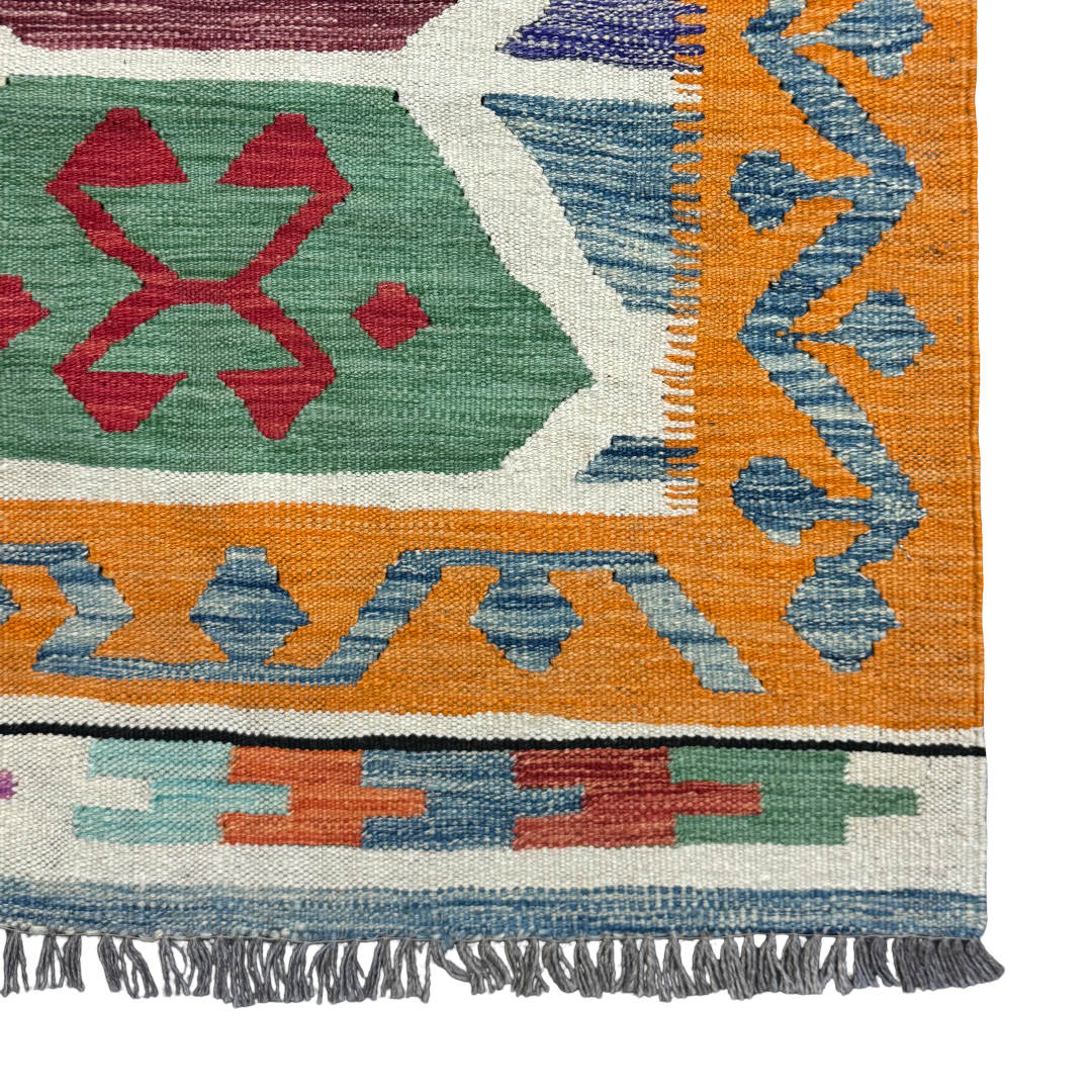 206 × 152 cm Hand-Woven Afghan Kilim Rug – Traditional Wool Flatweave