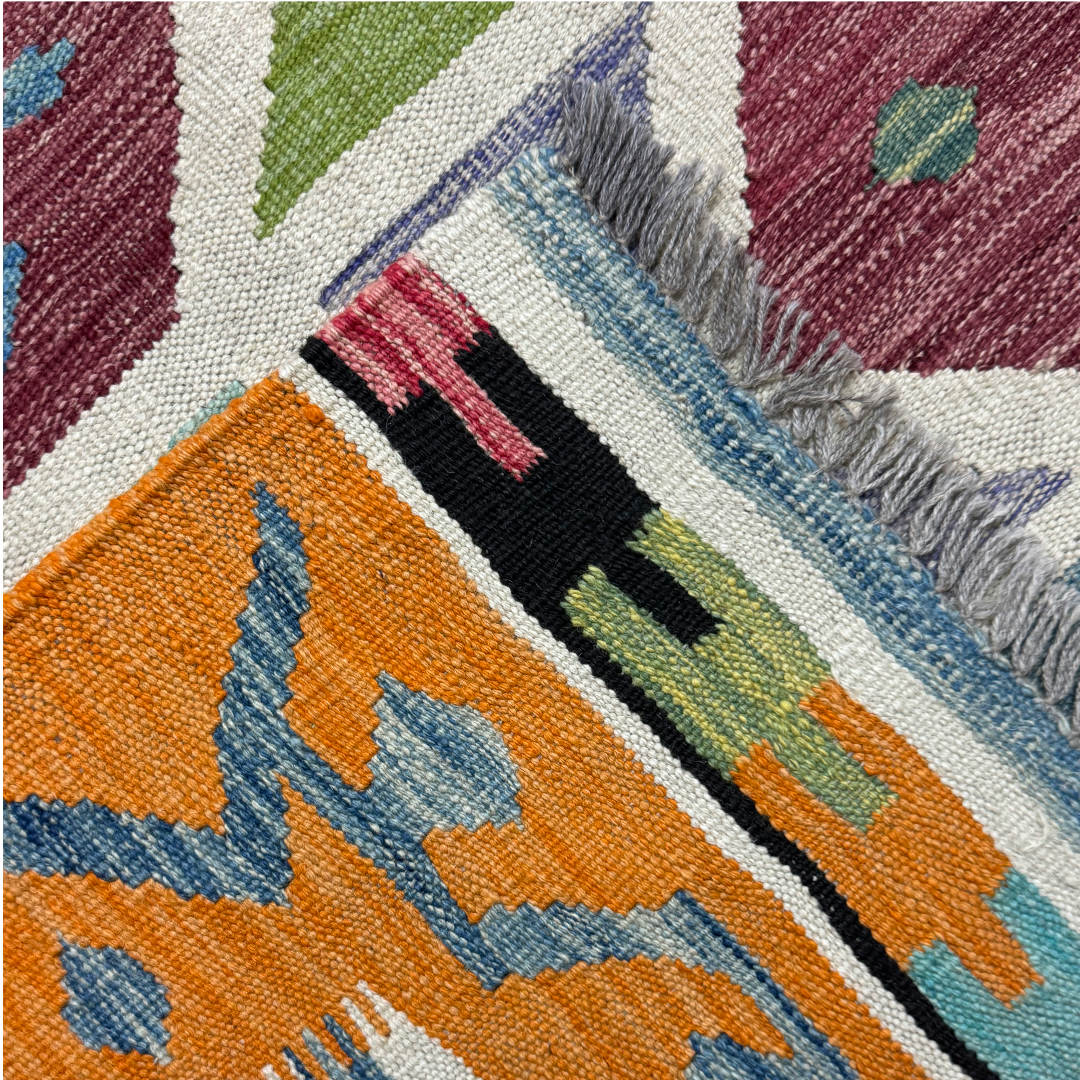 206 × 152 cm Hand-Woven Afghan Kilim Rug – Traditional Wool Flatweave