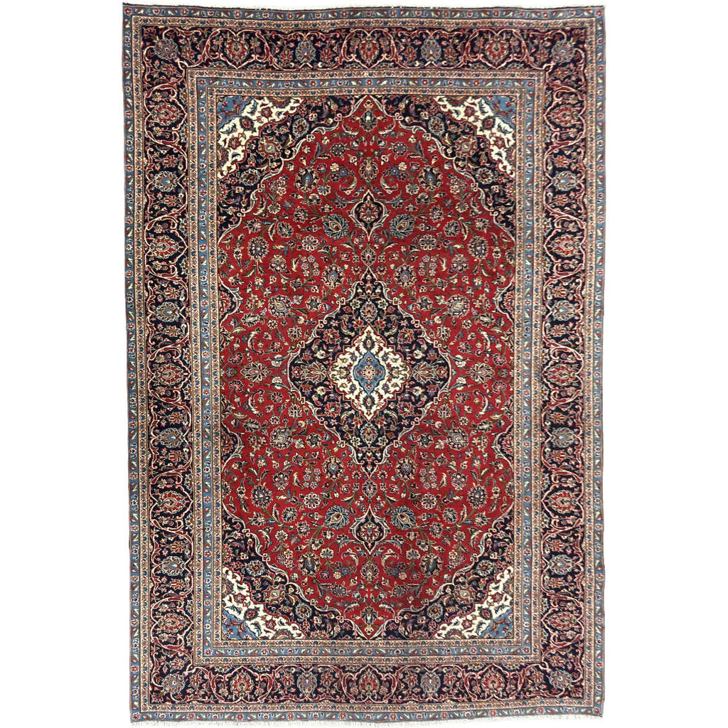 360 x 235 cm Hand-Knotted Vintage Persian Kashan Rug – Wool