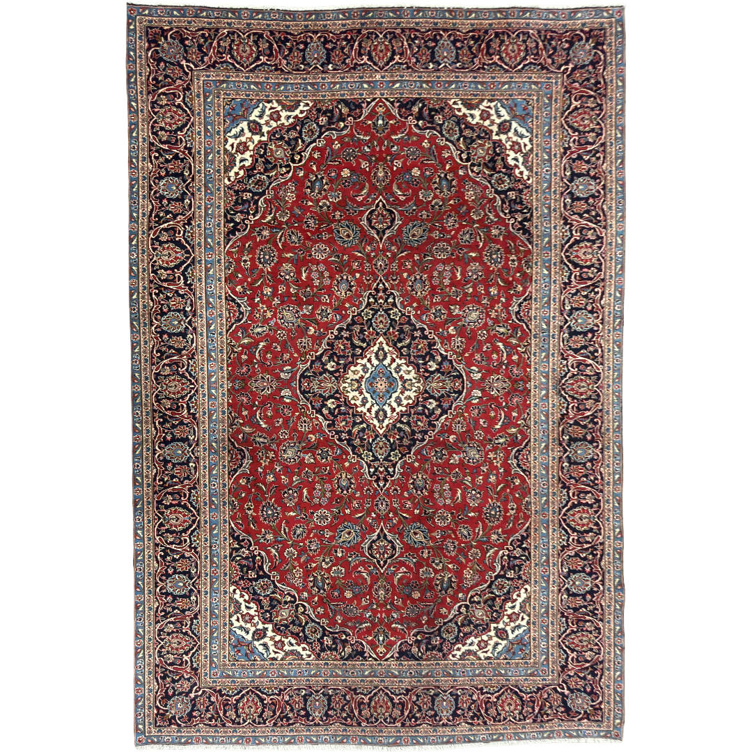 360 x 235 cm Hand-Knotted Vintage Persian Kashan Rug – Wool