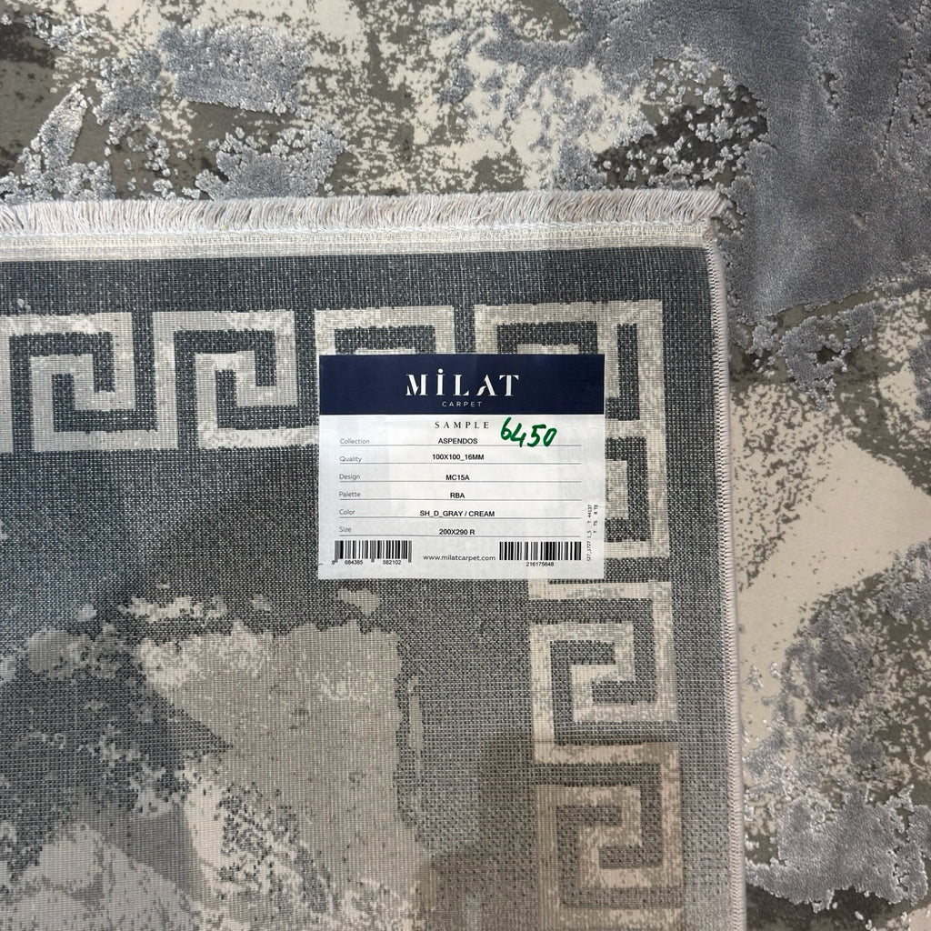 290 x 200 cm Milat Aspendos Dark Grey & Cream Abstract Acrylic and Viscose Rug