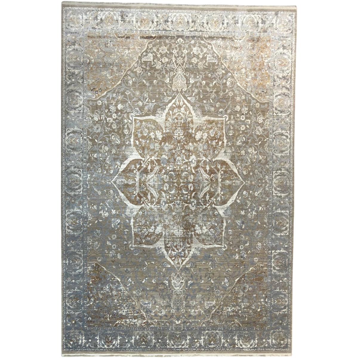 290 x 200 cm Milat Aspendos Cream & Gold Vintage-Style Medallion Rug