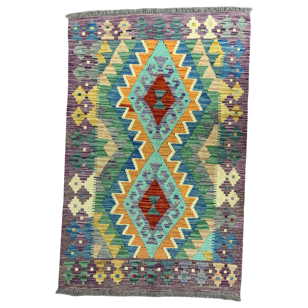 155 × 99 cm Hand-Woven Afghan Kilim Rug – Traditional Wool Flatweave