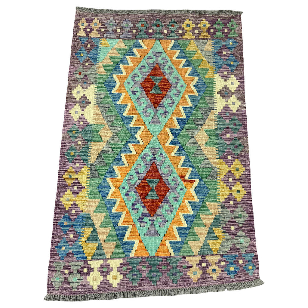 155 × 99 cm Hand-Woven Afghan Kilim Rug – Traditional Wool Flatweave