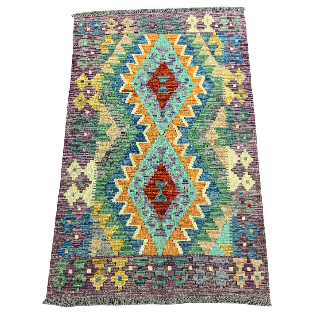 155 × 99 cm Hand-Woven Afghan Kilim Rug – Traditional Wool Flatweave
