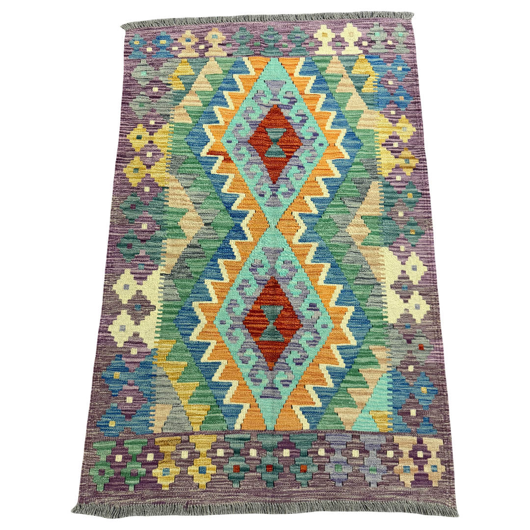 155 × 99 cm Hand-Woven Afghan Kilim Rug – Traditional Wool Flatweave