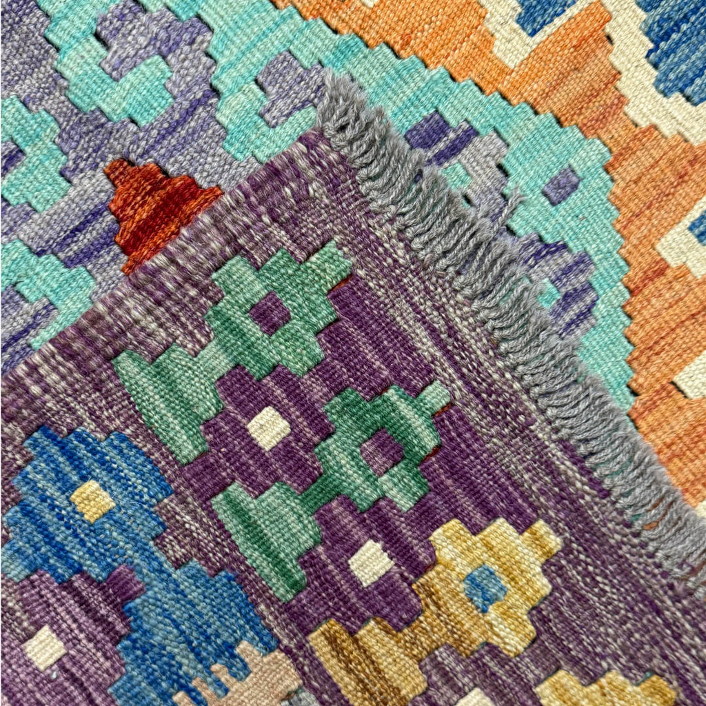 155 × 99 cm Hand-Woven Afghan Kilim Rug – Traditional Wool Flatweave