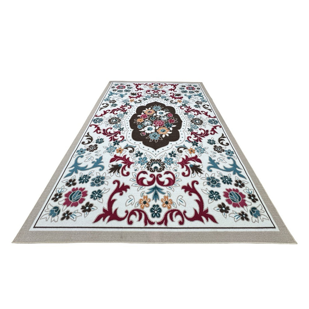 275 x 200 cm French Garden on Pearl Ivory Non-Slip Area Rug