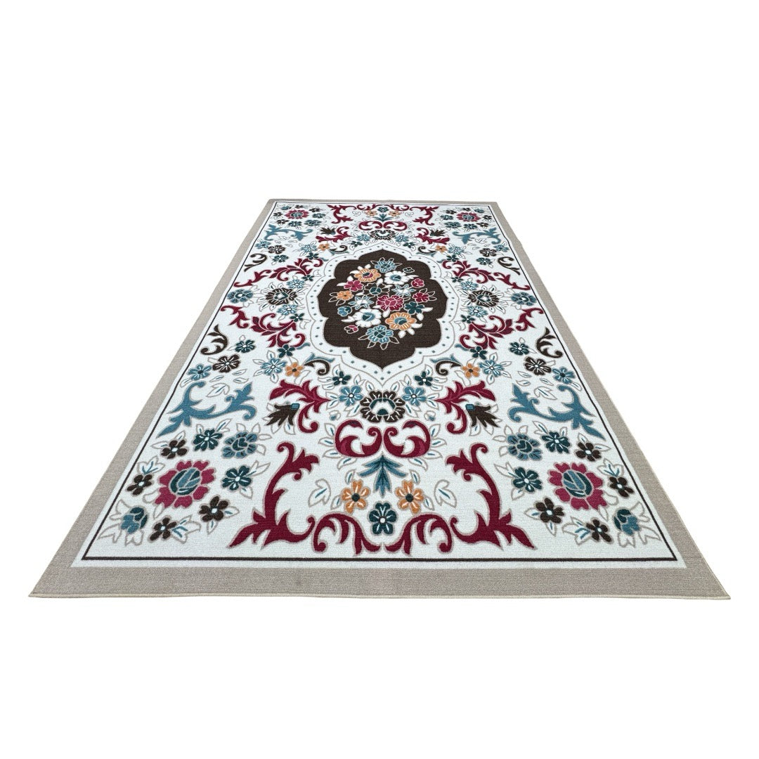 275 x 200 cm French Garden on Pearl Ivory Non-Slip Area Rug