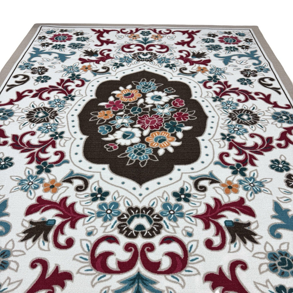 275 x 200 cm French Garden on Pearl Ivory Non-Slip Area Rug